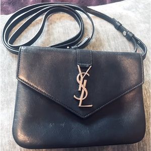 Yves Saint Laurent Black Crossbody Bag with Gold Logo